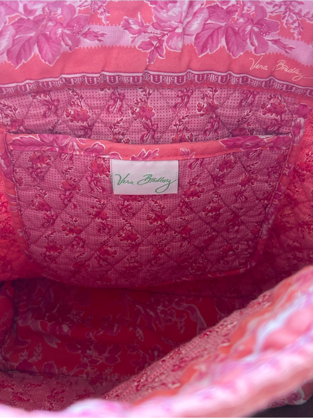 Vera Bradley retired pink "Hope Toile" quilted shoulder tote bag - Picture 8 of 13